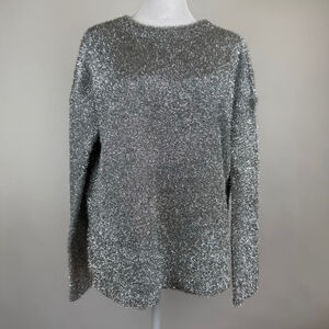 Endless Rose Tinsel Fuzzy Sparkly Silver Sweater Size M Holidays Party